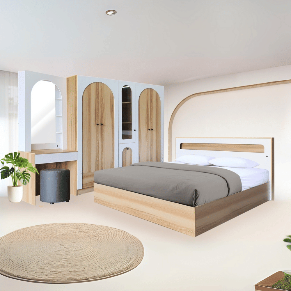 ชุดห้องนอน + ที่นอนสปริง 6 ฟุต WISDOM DESIGN FURNITURE รุ่น ARISTA 10 สี แอช/ขาว